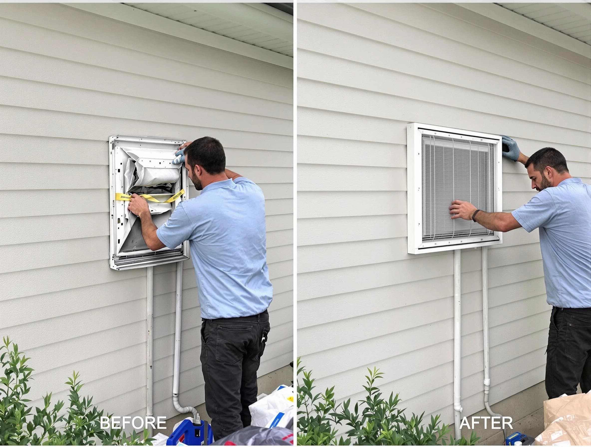 Milton Dryer Vent Cleaning technician installing high-quality dryer vent cover at a residential property in Milton
